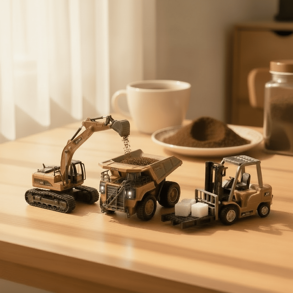 コーヒーとショベルカー&ダンプカー&フォークリフト